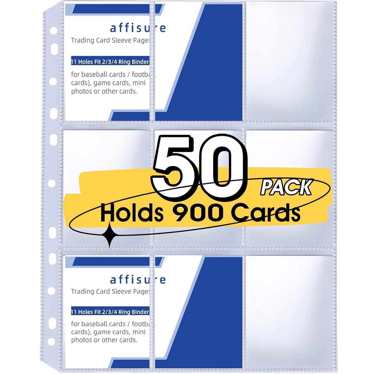 Trading Card Binder - 50er-Pack 9-Taschen-Kartenhüllen für 900 Karten, doppelseitige