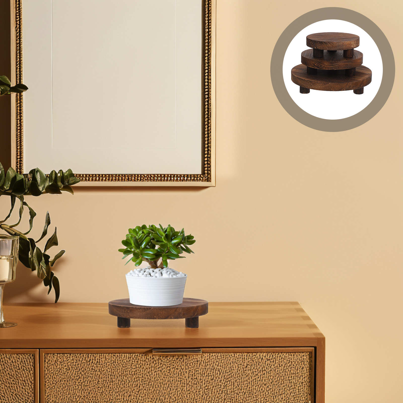 Display Risers Set - 3-teiliges Holz-Pflanzenständer-Set, Naturholz-Präsentationsständer für Sukkulenten-Blumentöpfe, Innen-
